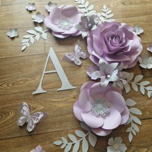 Handcrafted lilac and pale grey nursery flower set